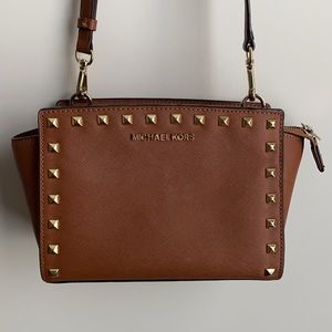 Michael Kors brown crossbody with gold studs